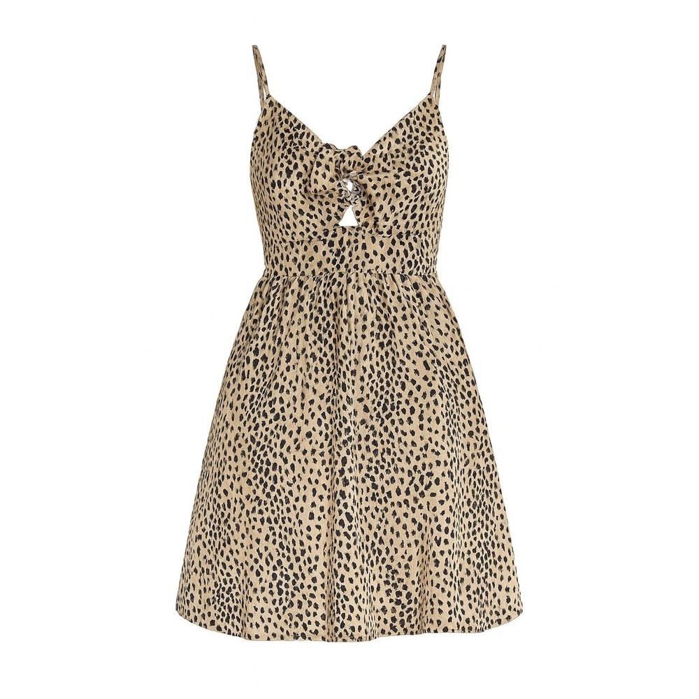 Cheetah Print Tie Front Mini Dress Sleeveless Summer Sun Dress Small